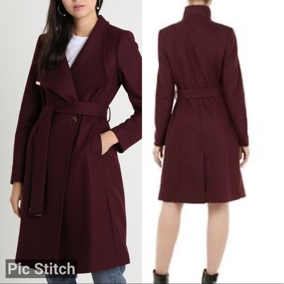Ted Baker Sandra Wrap Coat Burgundy 